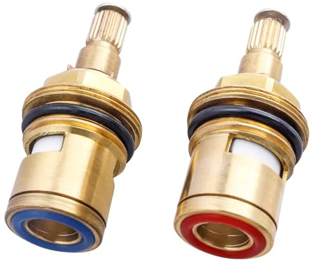 Treki 1 Pair Brass Faucet Cartridge Replacement, Hot & Cold Ceramic Disc Cartridge Valve Copper Valve Core Faucet 1/2 Turn Tap Valves for Bathroom Kitchen Taps