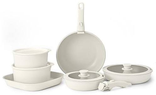 jiingekk Set di pentole antiaderenti con manico staccabile in alluminio padella padelle pentole per saltare bistecca e friggere padella antiaderente