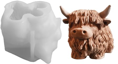 2 Stück Silikonform Hochlandrind, Silikonformen Gießformen 3D Highland Cow Kerzenformen Silikon Kerzen Formen Silikon Herbst Tiere, Kerzenform zum Gieben für Weihnachten Ostern