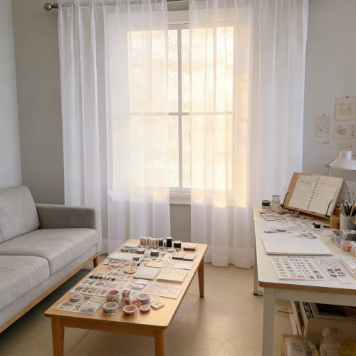 XUEQXUE Tende per Interni Moderne 152 x 242 cm Leggero Morbido Moderno Traspiranti e Facili, Morbide, Ideali Tende Voile Trasparenti per Soggiorno Camera Balcone Finestra e Cucina, Bianco