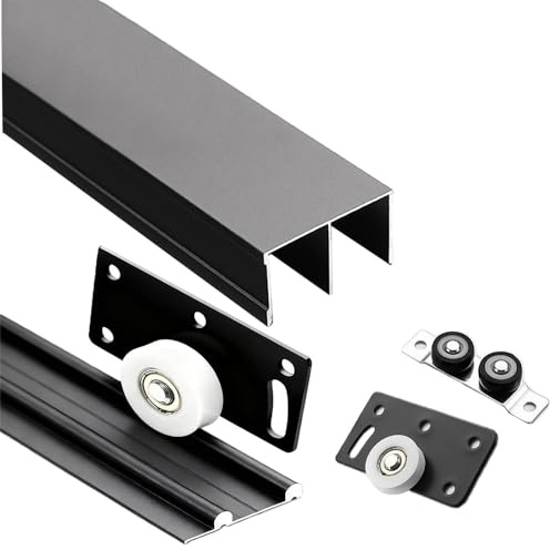 Kit de rieles de puerta corredera para paneles de madera, herrajes de puerta de granero de doble pista, sistema oculto para armario y armario