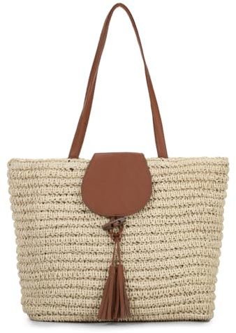 Freiesoldaten Bolso Tote de Paja de Verano para Mujer Grande Bolso de Playa Tejido Bolso de Hombro con Asa Superior con Borla para Viajes y Vacaciones
