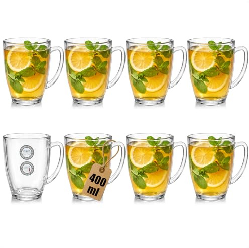 com-four® set med 8 teglas i härdat glas 400 ml värmetålig kopp