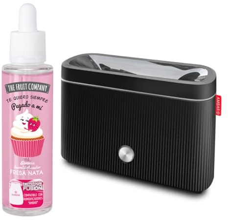 The Fruit Company Humidificador Flame 3.0 Efecto Llama + Esencia 50 ml – Difusor Ultrasónico 300 ml con Apagado Automático y +10h – LED Ambiente y Aromaterapia (FRESA NATA)