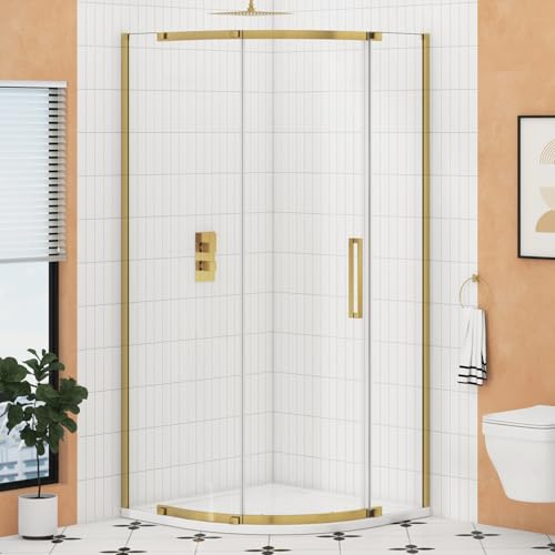 Chelsea 800 x 800mm Single Door Quadrant Shower Enclosure Walk in Corner Cubicle Screen 8mm Easy Clean Glass, 1950mm Tall - Brushed Brass