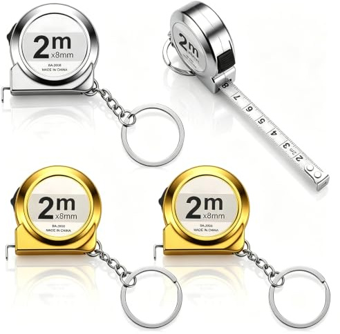 Cobee 3 stycken måttband 2 m, måttband med måttband med nyckelringar, minimåttband, infällbar metallmättejp, rullmassband för hem, kontor, skola och gör-det-själv-projekt