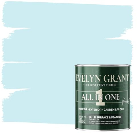 Evelyn Grant All-IN-ONE Paint & Primer - Multi-Surface Paint For Interior Walls, Outdoor Garden & Exterior Walls, Wood Furniture | High Durability Multi-Feature - Baby Blue - 0.5L - Matt