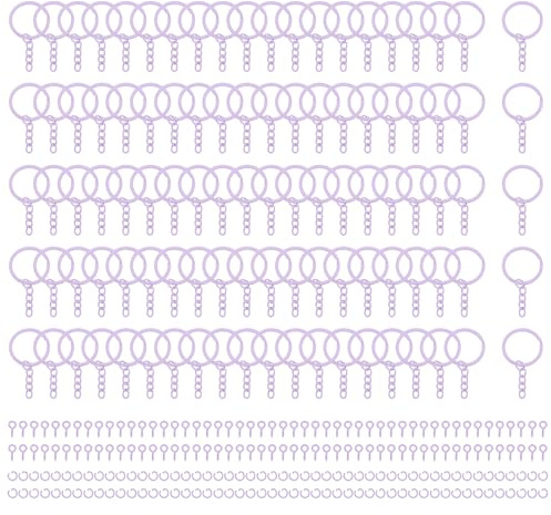 QUARKZMAN 100 Juegos De Kit Para Hacer Llaveros Color Lila Claro 30mm 1.2 Pulgadas Anillos Para Llaveros Con Arandelas Abiertas Y Pines De Ojo Para Hacer Joyería Proyectos De Arte Y