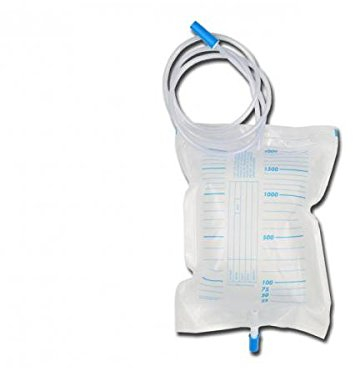 Gima - Urinbeutel mit Rohr, mit Rückschlagventil, Fassungsvermögen 2.000 cc, 130-Cm-Rohr, Polybeutel mit 30 Stücken und 1 Haken