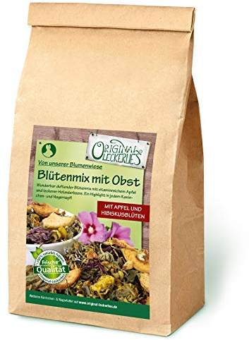 Original-Leckerlies: Blütenmix mit Obst 1kg, ***Premium Qualität*** Kaninchenfutter, Nagerfutter, Meerschweinchenfutter, Naturprodukt für Nager mit Blüten und Obst
