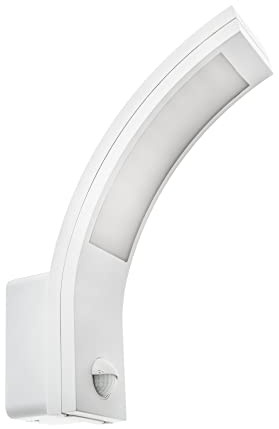 HUBER LED Wandlampe mit Bewegungsmelder 140° 10W 1600lm I IP54 geschützte LED Außenleuchte mit Bewegungssensor I Wandleuchte innen, bogenförmig, weiß