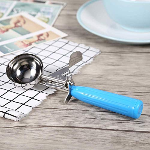 Ergonomic Ice Cream Scoop, 5.7 cm Blue Handle | Stainless Steel Bowl, Trigger Release Lever, Non Slip Grip, Home Kitchen Use