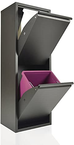 Contenedor de reciclaje | EcoPatty | Separación de residuos | Gabinete de metal | Ahorro de espacio | Interior, exterior | 2 compartimentos | 2 cubos | 30 litros | Ya montado | Negro