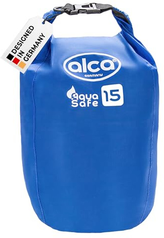 alca® Packsack wassergeschützt 15 l Volumen für Trekking beim Outdoor | Blauer Trockenbeutel mit Rollverschluss, Leichtes Material für Ausflüge, Faltbare Tasche, Schutz bei jedem Wetter