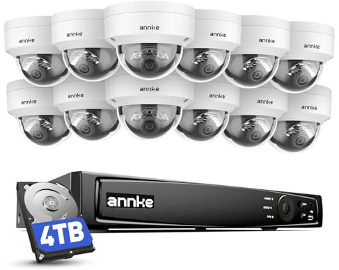 ANNKE 16CH 4K POE videoövervakningskit H.265+ CCTV övervakningskamera, 12 x 8 MP HD kupolkamera med IP67 mörkerseende 100 fot EXIR 2.0 ljudinspelning, 4 TB hårddisk