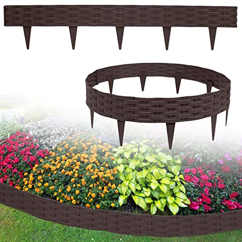LZQ Rabattkant, rabattinfattning, 25 m, böjbar plast, rabattkant, rottingdesign rosenblad med 25 element á 100 cm, brun