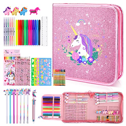 JYPS Maletin Pinturas para Niños, Juego de Pintura de 56 Piezas, Rotuladores 12 colores Lavables, Regalo Niña 3-12 años, Lapices Colores Regalo Niño 3 4 5 6 7 8 9 años, Juguetes Niños
