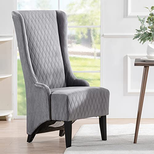Yoluckea High Back Dining Chair, Retro Wing Back King Throne Chair Head Chairs for Dining Table, Velvet Upholstered Accent Side Chairs for Living Room Dining Room Bedroom (Gray)