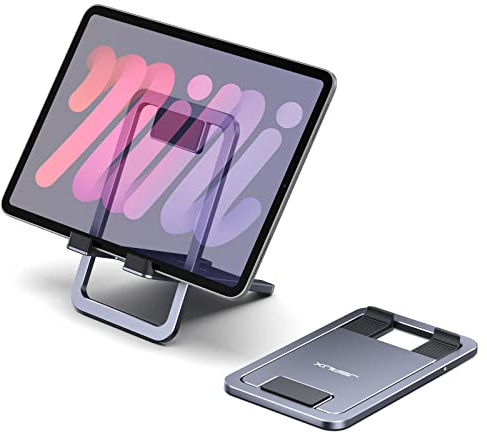 JSAUX Supporto universale per tablet, portatile, pieghevole, compatibile con iPad Mini, Samsung Galaxy Tab, Kindle, Steam Deck OLED, Switch, ROG Ally X, iPhone e altri tablet, grigio