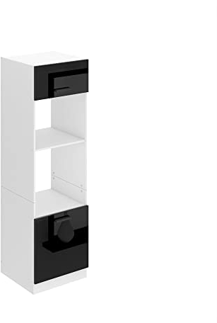 BELINI | Mikrowelle Schrank | Küchenschränke | Hochschrank Küche | Mikrowellenschrank 60 x 204 cm | Küchenbuffet mit 2 Türen und 2 Regalen | Kommode | Küchenregal | Schwarz Hochglanz