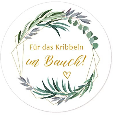 100 Eukalyptus Goldener Kranz Hochzeit Aufkleber für Hochzeit Gastgeschenk Taufe Konfirmation Geburtstag Feste Produkte - UNI 201 (Für das Kribbeln im Bauch!)