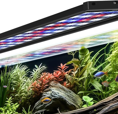 AQQA Akvariebelysning, akvarium LED-ramp komplett spektrum med automatisk på/av-timer, akvarium LED-ramp, 5 justerbara ljusstyrkenivåer, 14 färger (22 W (60–80 cm)