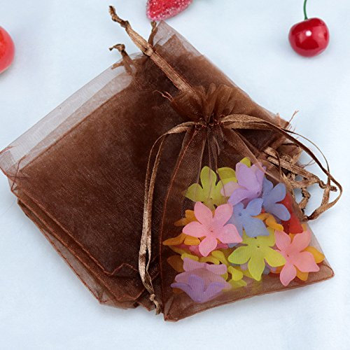SYSUII 100 Stück Organzasäckchen,20x30cm Organzabeutel Säckchen Geschenkbeutel Organza, Schmuckbeutel Hochzeit-Säckchen mit Kordelzug Für Festival süßigkeiten Party Und Hochzeit Weihnachten, Kaffee