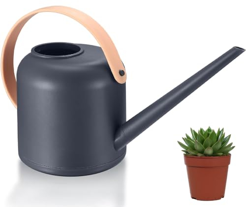 Gießkanne für Zimmerpflanzen, 1.7L kleine Gießkanne, Blumengießkanne Kunststoff Watering Can Langer Auslauf für Wohnung Außenpflanzen Sukkulenten(Grau)