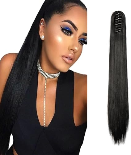 Dcbaboo Coda di Cavallo Extension Capelli Lisci Coda Capelli Extension con Pinza 55cm Posticci per Capelli Dritti Coda Finta per Capelli Sintetici Lunghi Ponytail Naturale, Jet Nero