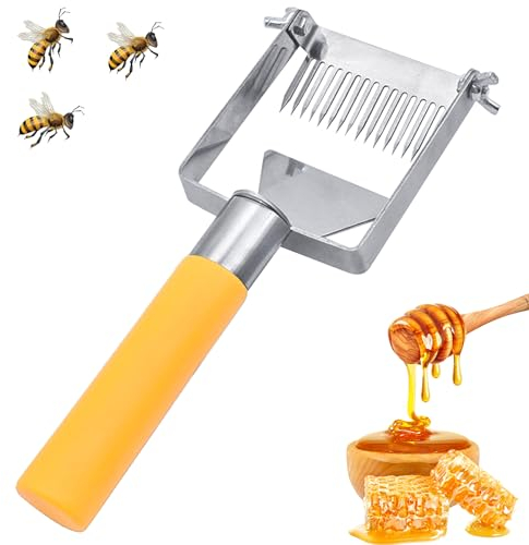 ZONSUSE Honig Entdeckelungsgabel, Imker Gabel aus Edelstahl mit Griff, Waben Schaber zum Ernten und Extrahieren von Honig, Imkerei Ausrüstungswerkzeug, Perfektes Bienenstock Werkzeug für Imker (A)