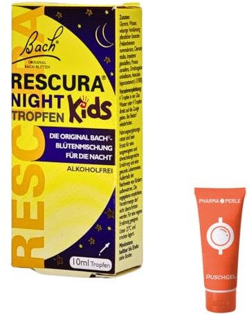 Bach Original RESCURA NIGHT Kids Tropfen alkoholfrei (ehemals Rescue), 1x 10 ml I Bachblüten-Mischung + White Chestnut I für Kinder I erholsamer Schlaf I Schule I Spar-Set plus Pharma Perle give-away
