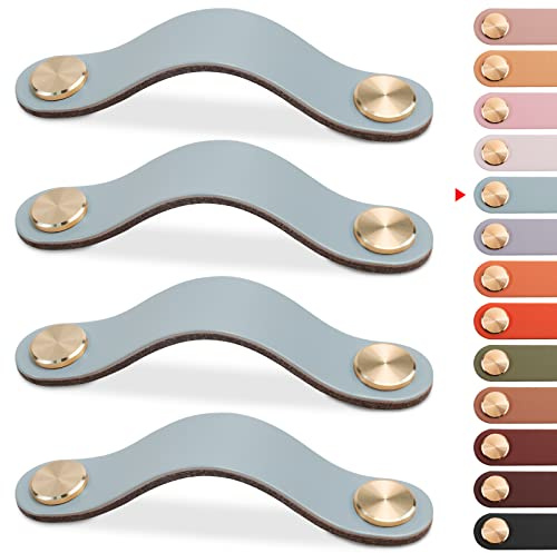 LEREATI 4 Stück Ledergriffe für Möbel, Schrankgriffe Blau Möbelgriffe Schubladengriff, Modernen Möbelknöpfe Schrank Kunstledergriff für Küchenschränke, Schränke, Tür, Wohnkultur (160mm)