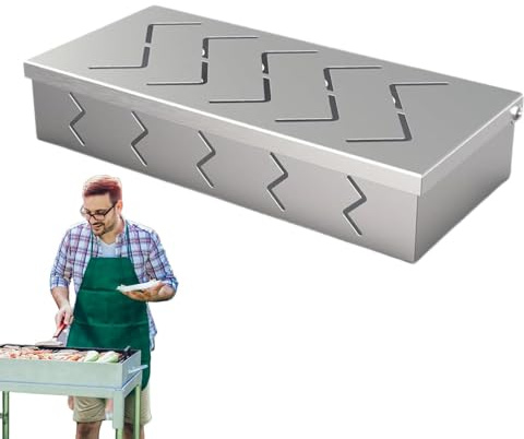 Generic Caja para ahumar a la parrilla,Caja para ahumar | Contenedor de caja para ahumar a la parrilla,Caja de astillas de madera de acero inoxidable para barbacoa, accesorios para asar a la parrilla