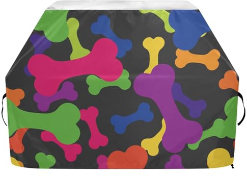 Grillabdeckungen mit verstellbarem Klettverschluss, Grillabdeckung für Weber, Brinkmann, Char Broil, wasserdicht, winddicht, niedlich, bunt, Hundeknochen, Gas-Grillabdeckung, 165 x 63,5 x 114 cm