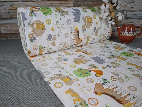 240cm Breit Meterware ab 50cm Popeline Baumwolle Stoff Baumwollstoff Kinderstoffe Stoffe Kuh Babystoffe Kinder Dinosaurier Stoffe Elefant Ranforce Bastelstoff ÖKO-TEX VP0K038 (Kuh/Elefant)