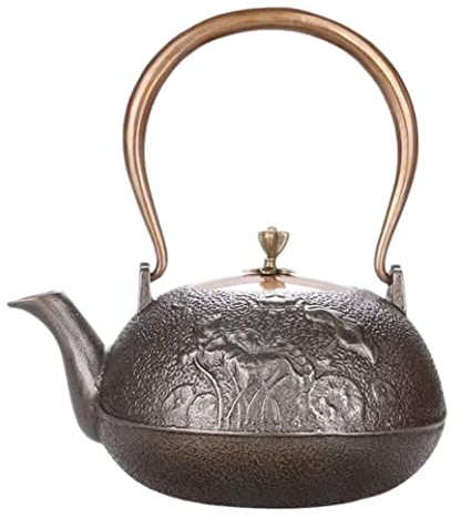 Tetera Marroqui Tetera De Hierro Fundido De 1200ML, Teteras De Hierro Artesanales, Tetera De Pared Interior De Hierro Original, Tetera Doble De Cobre Sin Recubrimiento Tetera Turca