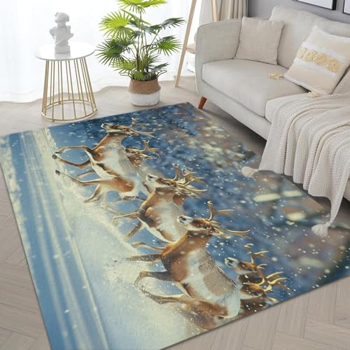 Teppich Elch Im Schnee 120x180cm Schlafzimmer Teppich, Flauschig Teppiche Wohnzimmer Teppiche Weich rutschfest Teppich, für Wohnzimmer Schlafzimmer Bettvorleger