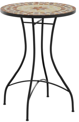 SDWEHO7 Garden Tisch Ø50x70 cm Gartentisch Beistelltisch Bistrotisch mit Fläche Mosaik und Gestell Eisen, Seitentisch für Balkon Terrasse, Terrakottarot und Weiß