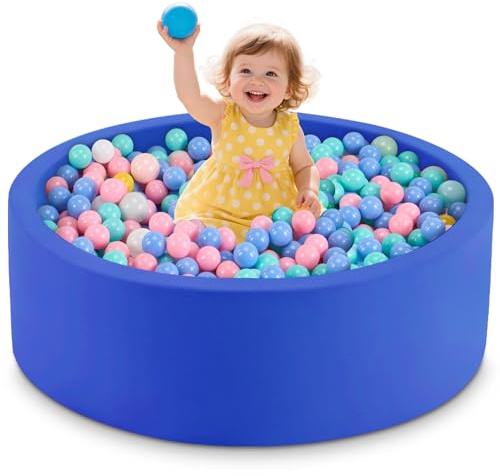 Aunekiv Bällebad für Baby ab 1 Jahr, Rundes Weiches Schaumstoff-Bällebad ohne Bälle, 90x30 cm Bällepool Spielzeug für Kleinkinder, Blau