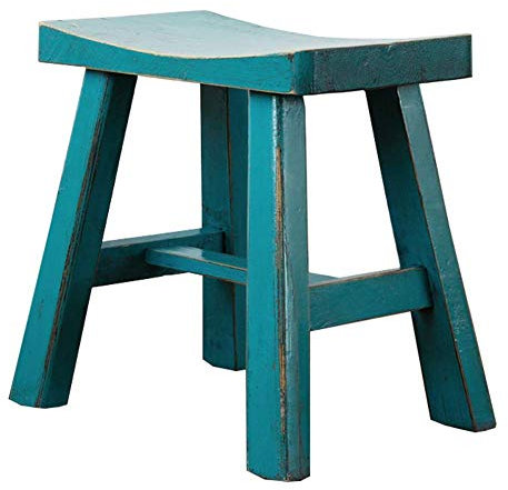 Fußhocker, Neue chinesische Ulmenart, Retro-Stil, konkave Schuhbank zum Wechseln, einfacher, bequemer Hocker aus Massivholz (Farbe: Blau, Größe: 48 x 28 x 47 cm)