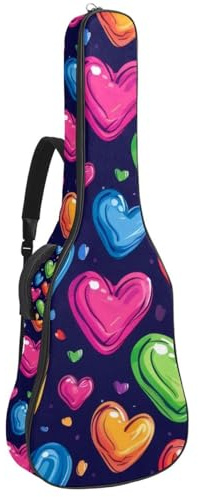 Körsbärsfrukt och rosa blommor gitarrväska, vadderad akustisk gitarrväska ryggsäck med justerbara axelremsfickor, Flerfärg 02, 42.9x16.9x4.7 in, Vardaglig dagväska