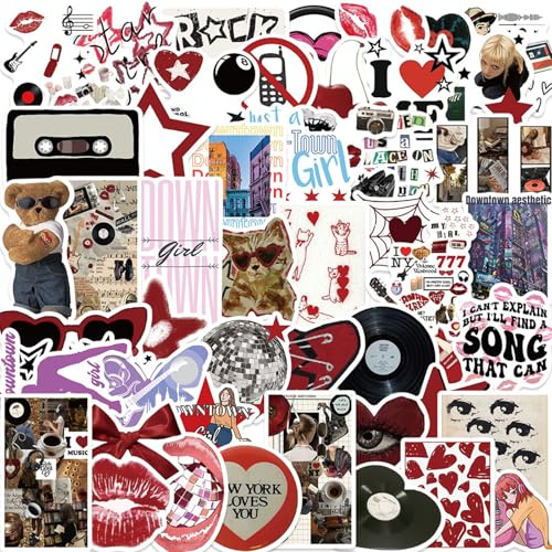 BelleVive 50-Piece Aesthetic Downtown Girls Sticker Pack, Cool Trendy Y2K Stickers for Water Bottles, Fun Waterproof Vinyl Stickers