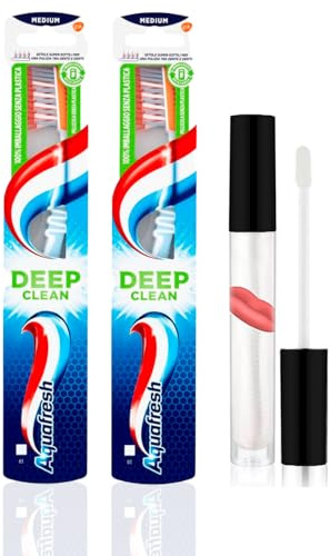 Aquafresh Deep Clean, 2 Spazzolino da Denti Medio + Lip Plumper Volumizzante Labbra in Omaggio - Amami BEAUTY