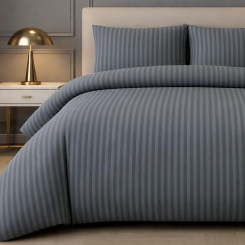Lazzaro Satin Stripe Single Duvet Cover Set - Premium Hotel Quality Quilt Cover Single Bedding Set 2 Pcs - Ultra Soft Hypoallergenic Duvet Cover Single With Zipper Closure