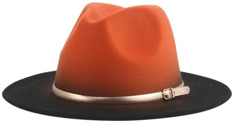 WUFANGBU Fedora Trilby Filzhut Hut Batik-Dye-Zylindergürtel Mit Farbverlauf Panama Breitkrempiger Jazz-Filzhut Mit Flacher Krempe Und Gespleißter Zylinder M(56-58Cm) 4