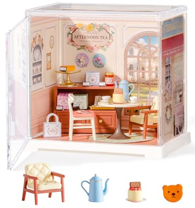 Rolife Super Creator DIY Miniature House Miniatur Haus Bausatz Selber Bauen Vitrine Staubschutz Kein Kleber Deko Schreibtisch Bücherregal Diorama Modellbau Bastelset für Kinder (Honey Tea Lounge)