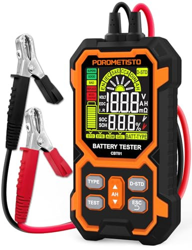 POROMETISTO Tester Batteria Auto 12v/24v Professionale, Tester per batterie auto 50-1999 CCA,Tester Batterie per Veicoli/Auto/Moto/SUV,Può Misurare Tensione,Resistenza Interna,CCA, SOC,SOH