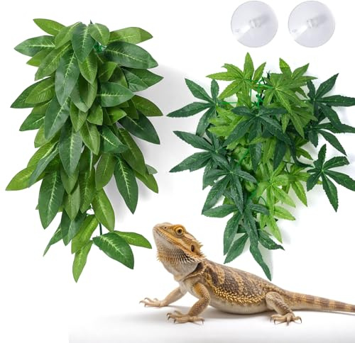 SLSON Piante da appendere per rettili, con ventosa, accessori in plastica, per terrari, piante artificiali da appendere, per drago, lucertola, gechi, camaleonte, decorazione per habitat (verde, verde)