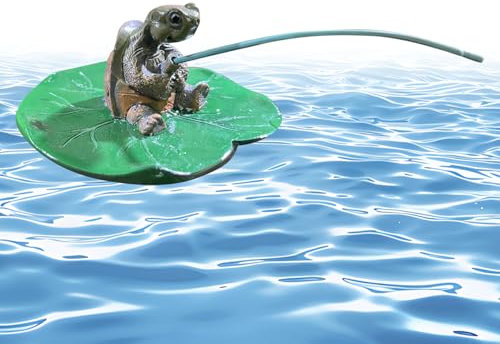 Turtle Statue, Mini Pond Resin Sculpture with Fishing Figure, Resin Decorative Accent for Home, Porch, Lawn, Patio, Yard, Beach Room, or Garden Landscaping Displays, 4.72x4.72x2.76 Inches