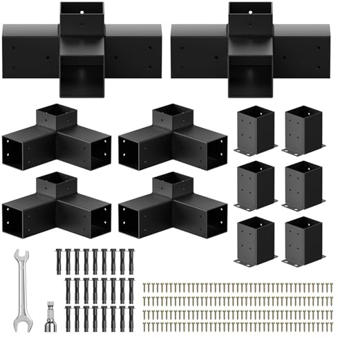 Pergola-Set, Pergola-Halterungs-Set für 10,2 x 10,2 cm (tatsächliches 8,9 x 8,9 cm) Holz, DIY-Pergola-Halterungen mit 3-Wege- und 4-Wege-Eckhalterung, Pavillon-Halterungs-Sets für Gärten, Pergolen